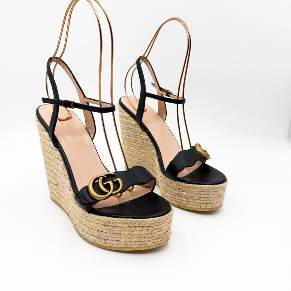 Gucci GG Marmont Platform Wedge Espadrille Sandals EU 39 US 9 - Picture 2 of 9